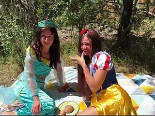 Cute Princesses Jasmine and Snow White Get Fucked by Rough Guys in a Fairy-Tale Forest
