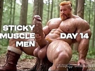Sticky Muscle Men Day 14 Preview, AI-Generated Muscle Guys, Big Dicks, Big Cum Loads